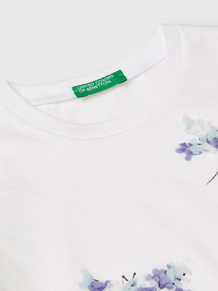 Benetton T-shirt With Petal Effect Applique White
