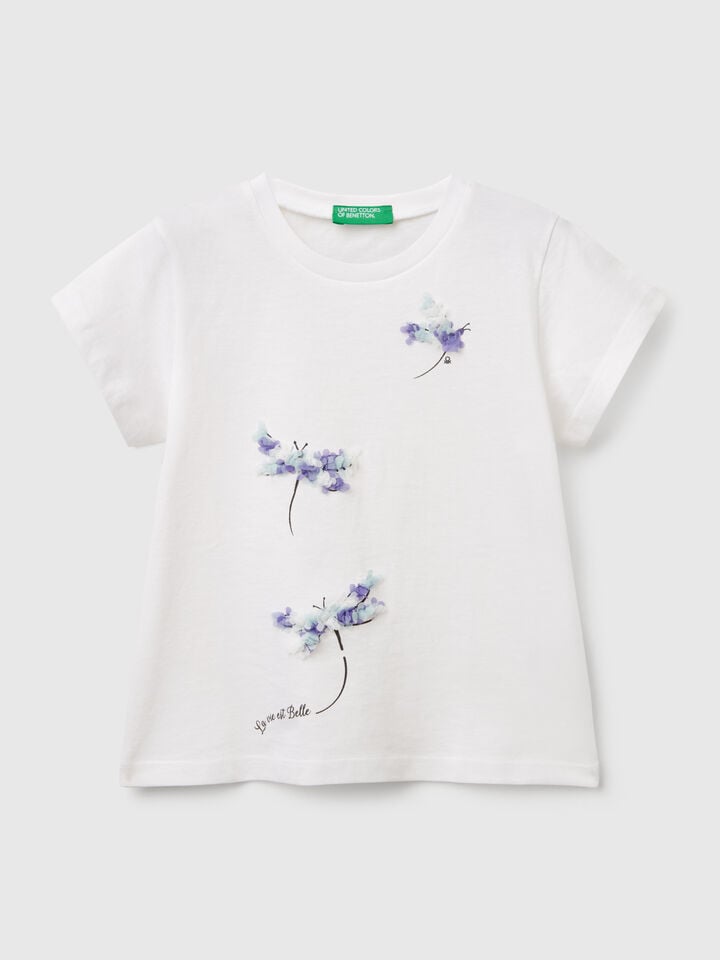 benetton T-shirt with petal effect applique White