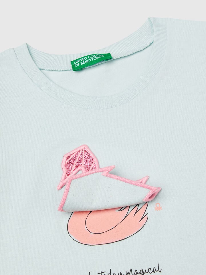 Benetton T-shirt With Print And Application Aqua