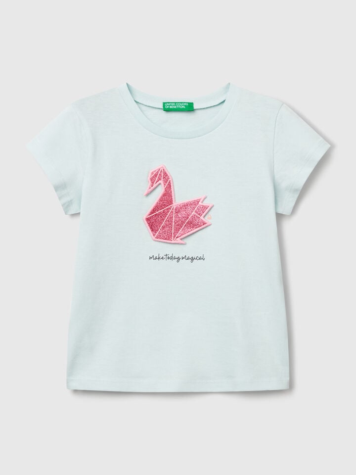 benetton T-shirt with print and application Aqua