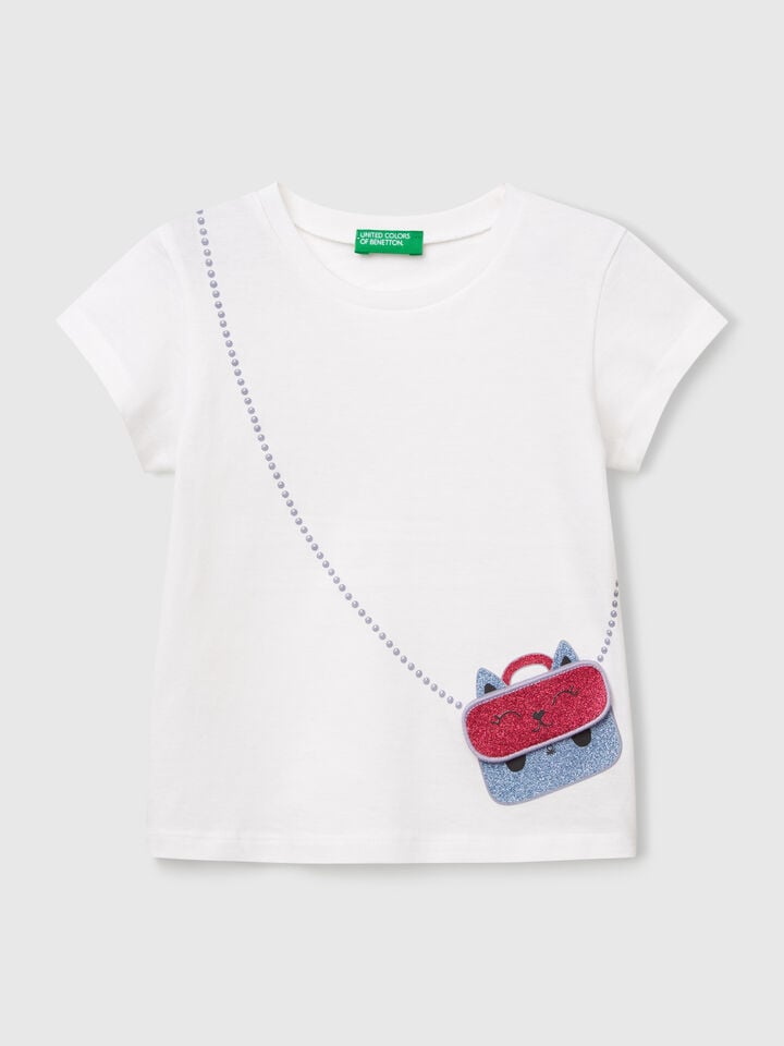 benetton T-shirt with print and application White