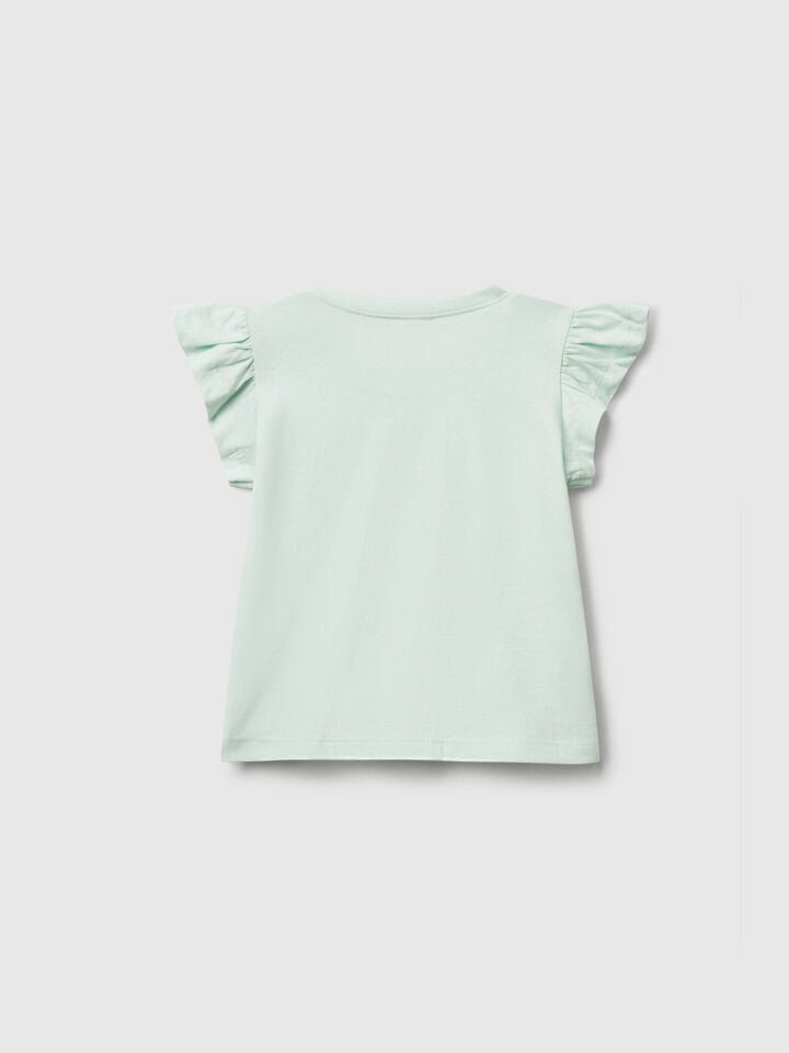 Benetton T-shirt With Print And Applique Aqua