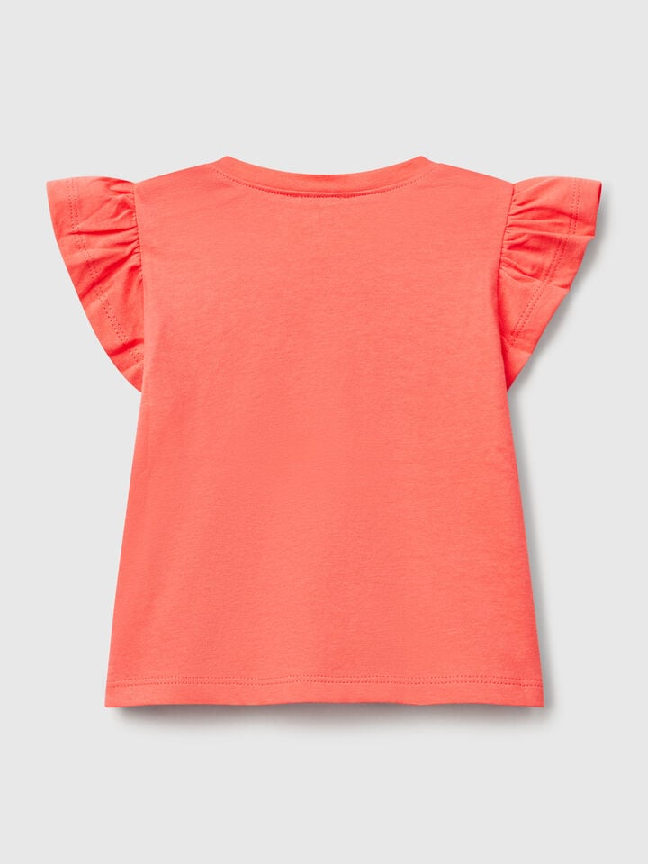 Benetton T-shirt With Print And Applique Salmon
