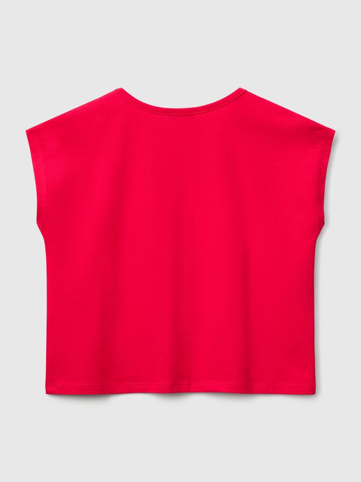 Benetton T-shirt With Print And Sequins Fuchsia