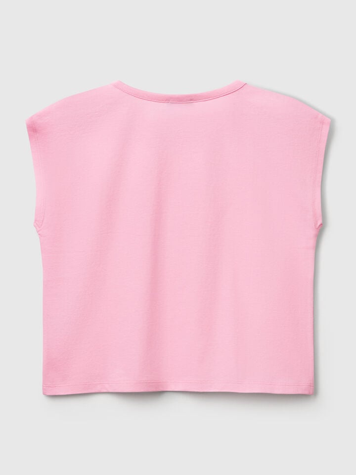 Benetton T-shirt With Print And Sequins Pink