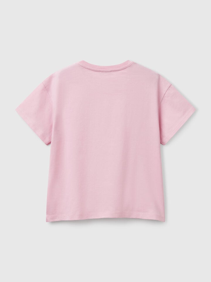 Benetton T-shirt With Print And Sequins Pink
