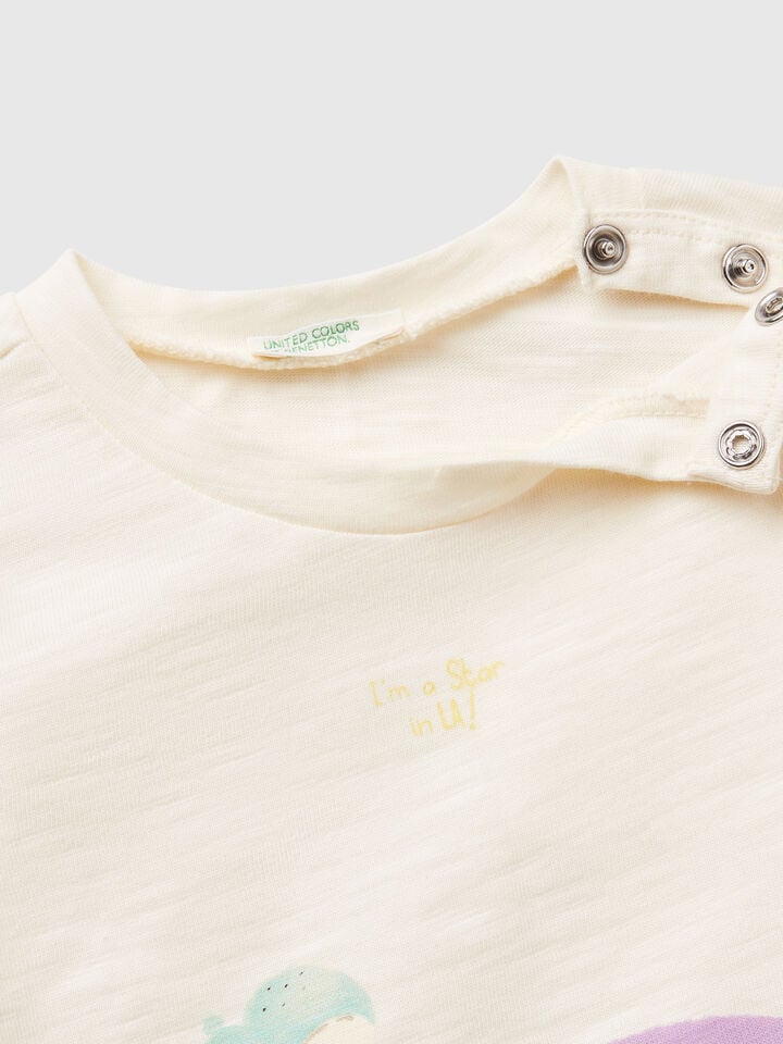 Benetton T-shirt With Print Creamy White