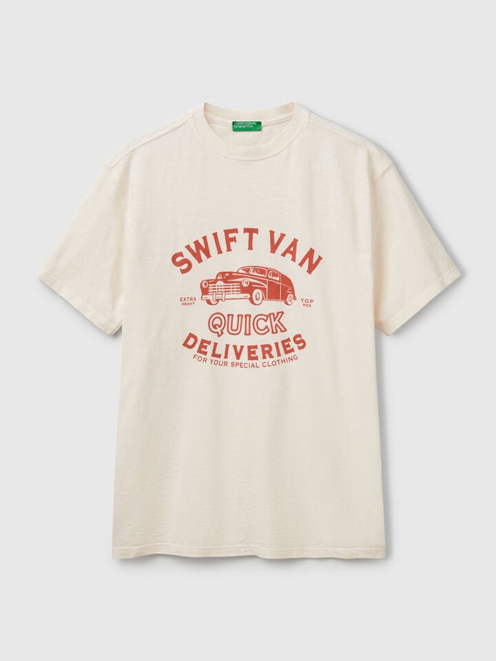 Benetton T-shirt With Print Creamy White