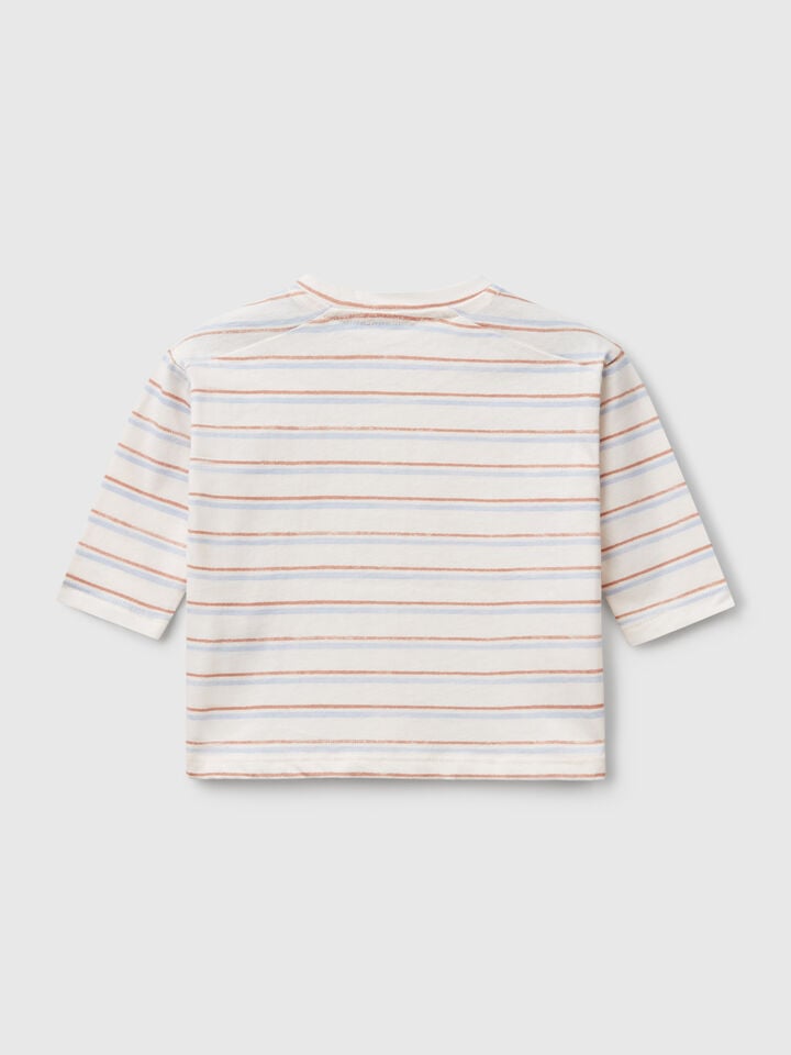 Benetton T-shirt With Striped Print Creamy White