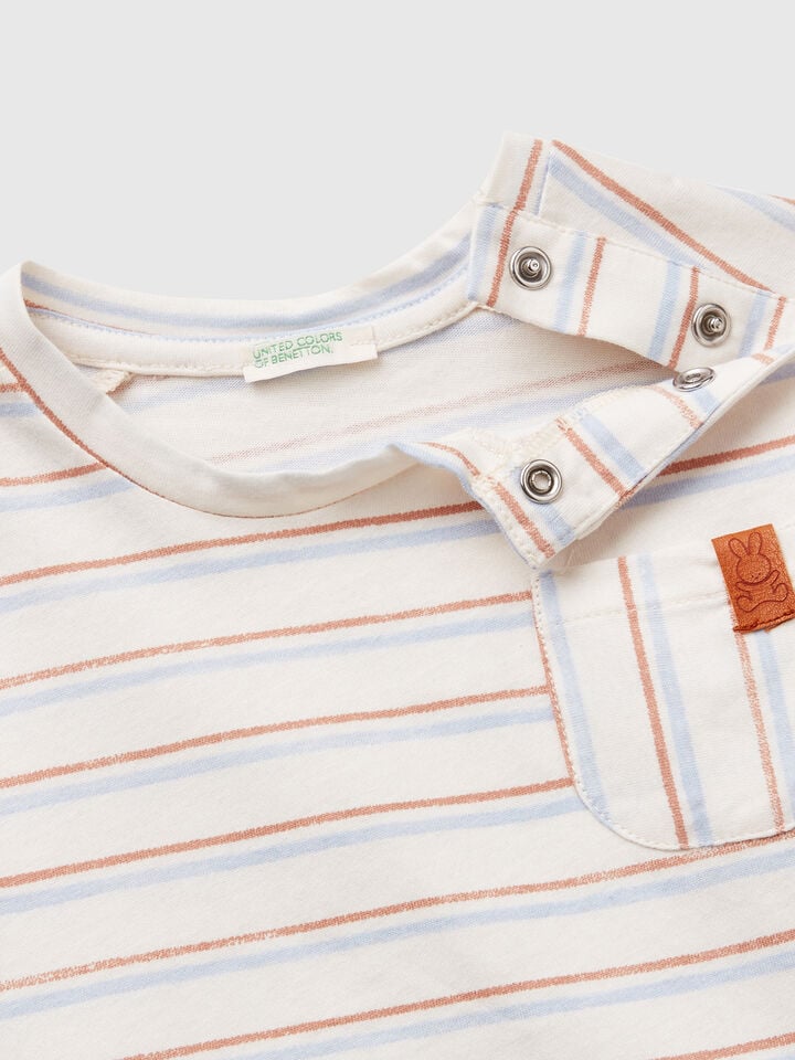 Benetton T-shirt With Striped Print Creamy White