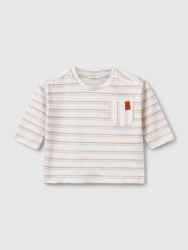 benetton T-shirt with striped print Creamy White