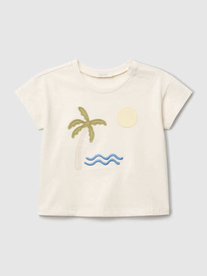 benetton T-shirt with summer graphic Creamy White