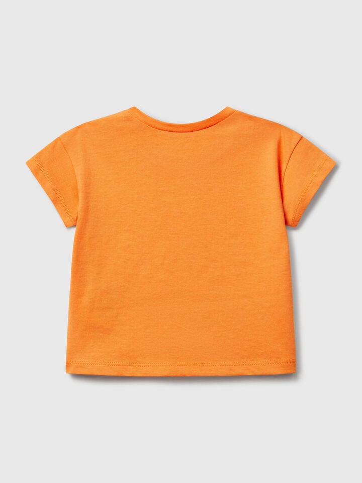 Benetton T-shirt With Summer Graphic Orange