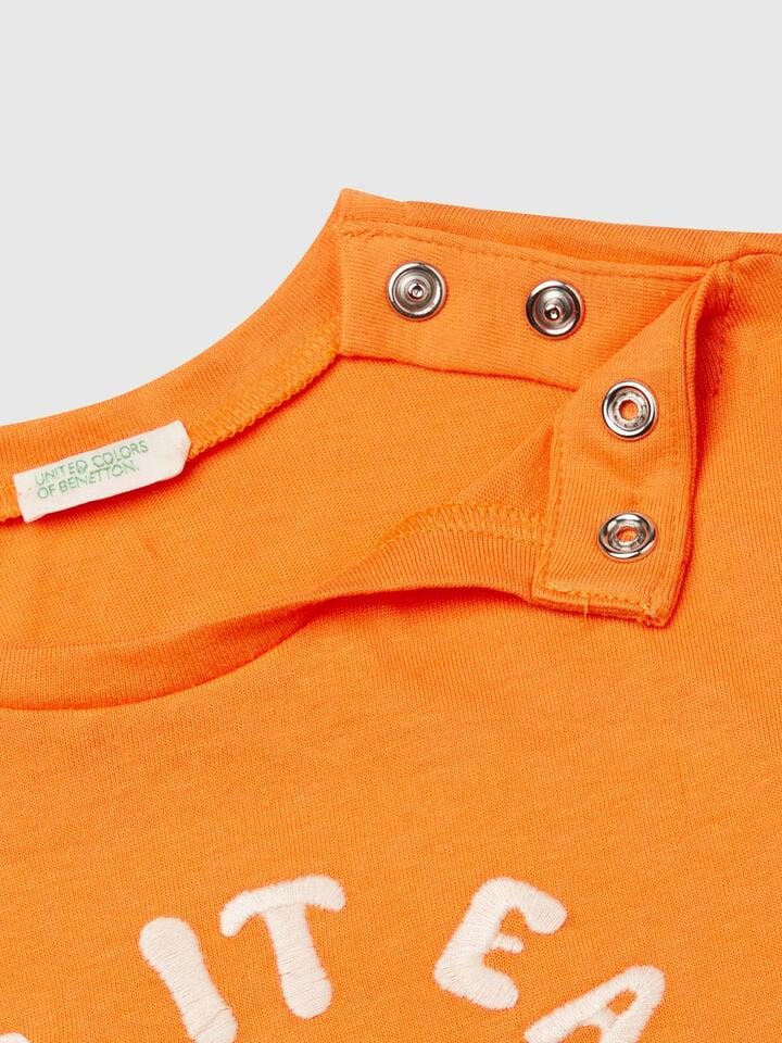 Benetton T-shirt With Summer Graphic Orange
