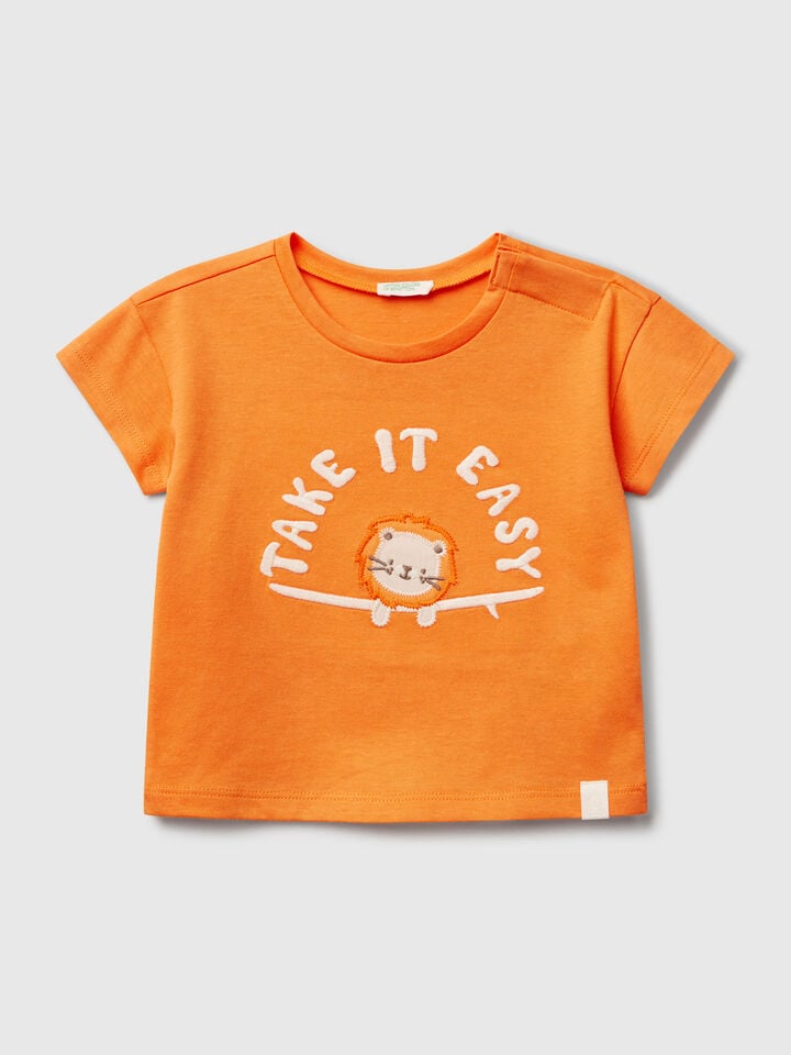 Benetton T-shirt With Summer Graphic Orange