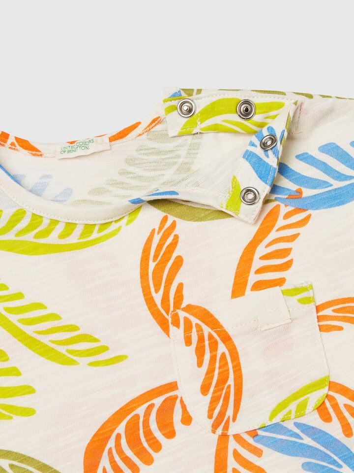 Benetton T-shirt With Tropical Print Multi-color