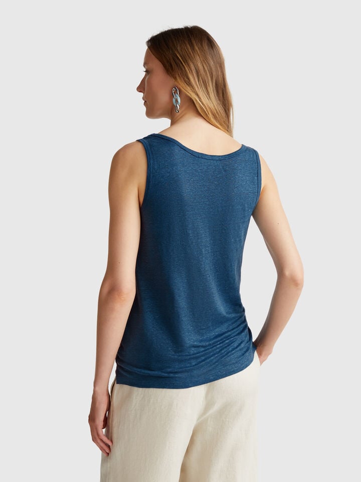 Benetton Tank Top In Pure Linen Air Force Blue