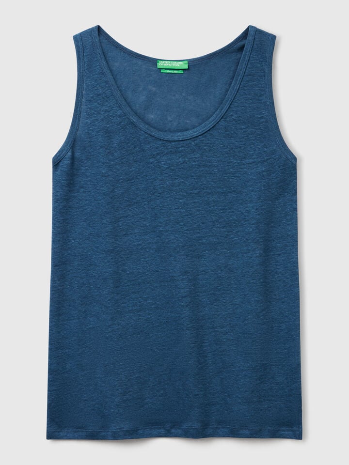 Benetton Tank Top In Pure Linen Air Force Blue