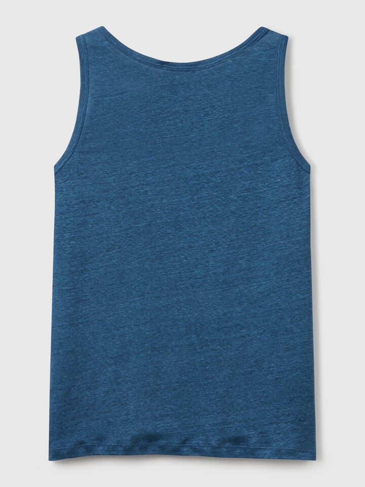 Benetton Tank Top In Pure Linen Air Force Blue