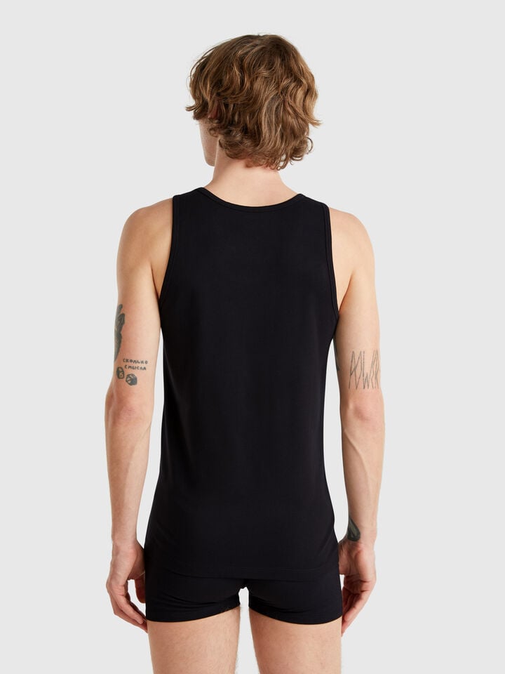 Benetton Tank Top In Stretch Cotton Black