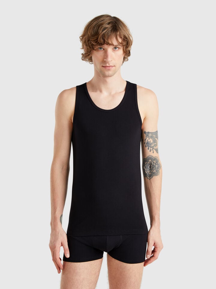 benetton Tank top in stretch cotton Black