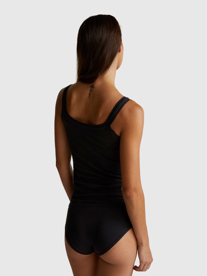 Benetton Tank Top In Super Stretch Cotton Black