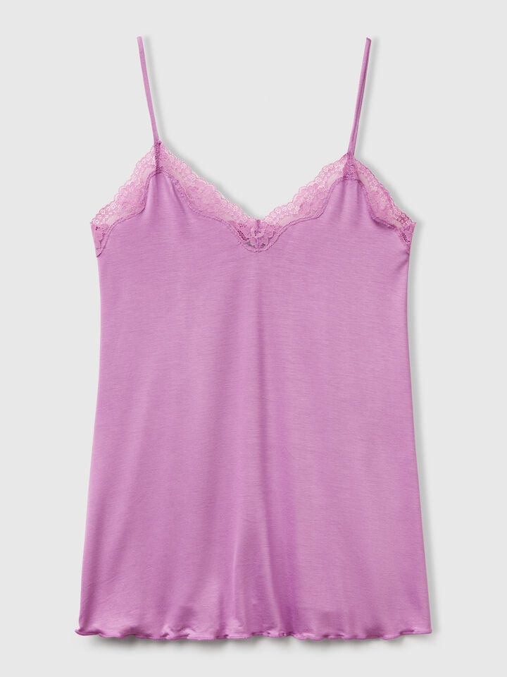 Benetton Tank Top With Lace Edge Mauve