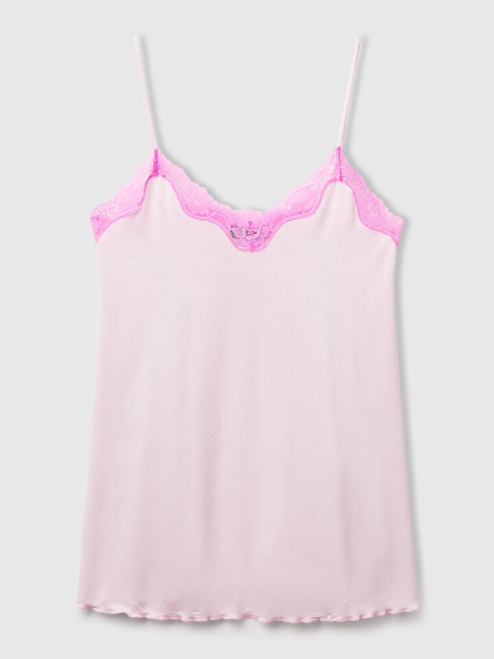 Benetton Tank Top With Lace Edge Pastel Pink