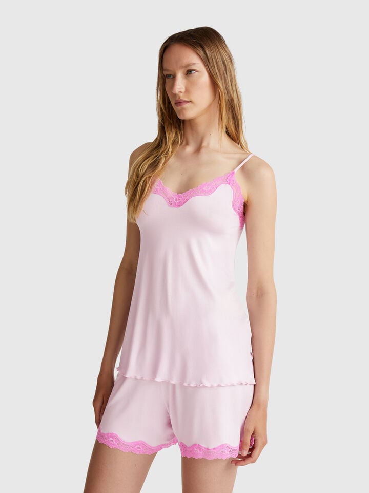 benetton Tank top with lace edge Pastel Pink