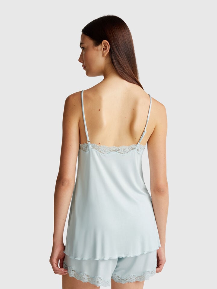Benetton Tank Top With Lace Edge Sky Blue