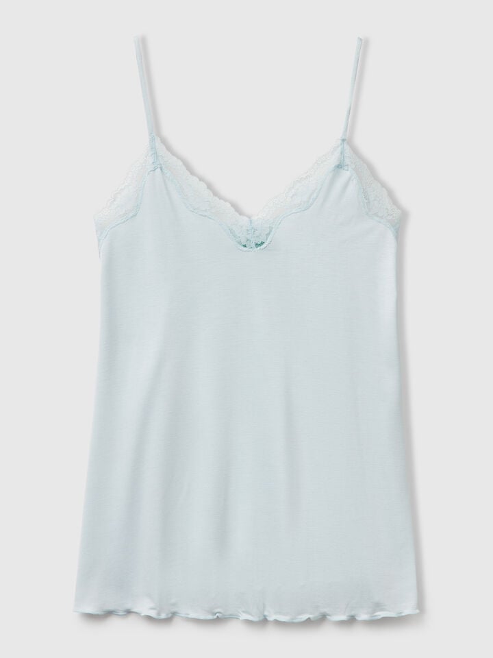 Benetton Tank Top With Lace Edge Sky Blue
