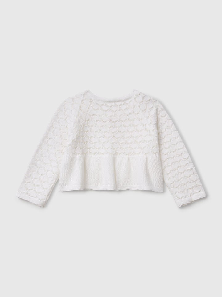 Benetton Textured Cardigan In Linen Blend White