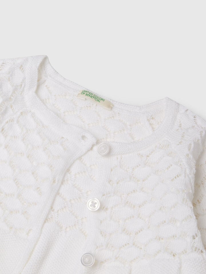 Benetton Textured Cardigan In Linen Blend White