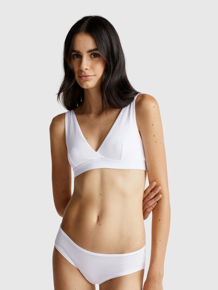 Benetton Triangle Bra In Stretch Cotton White
