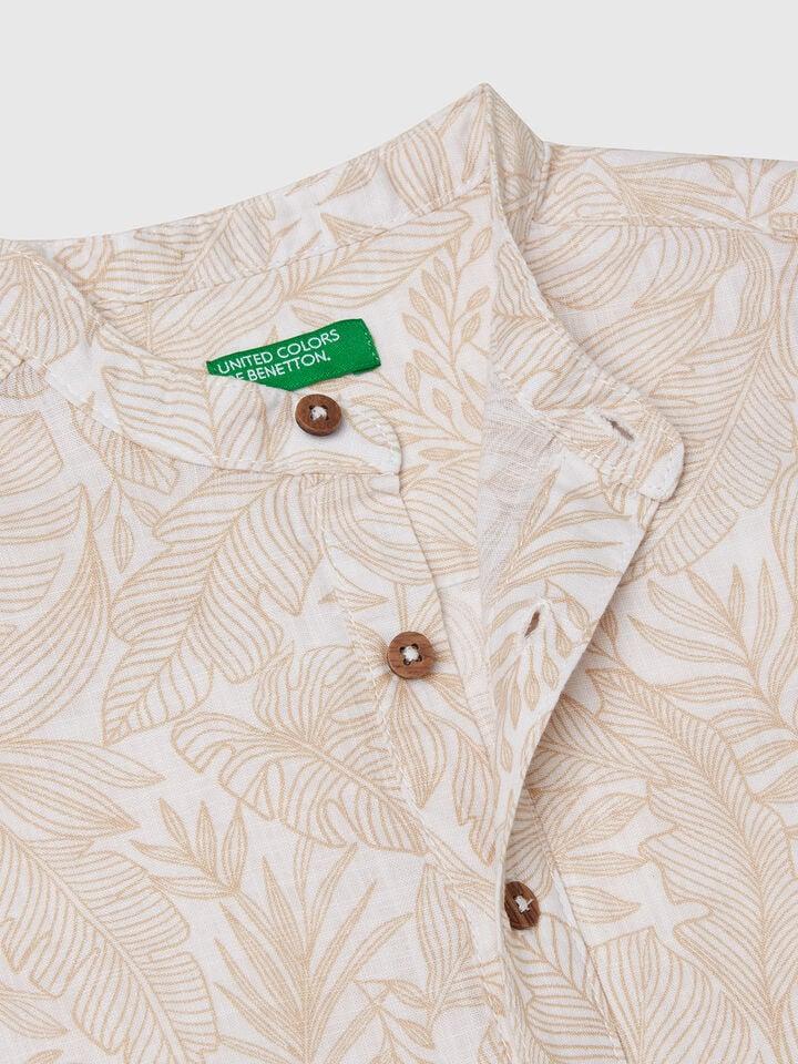 Benetton Tropical Print Shirt Beige