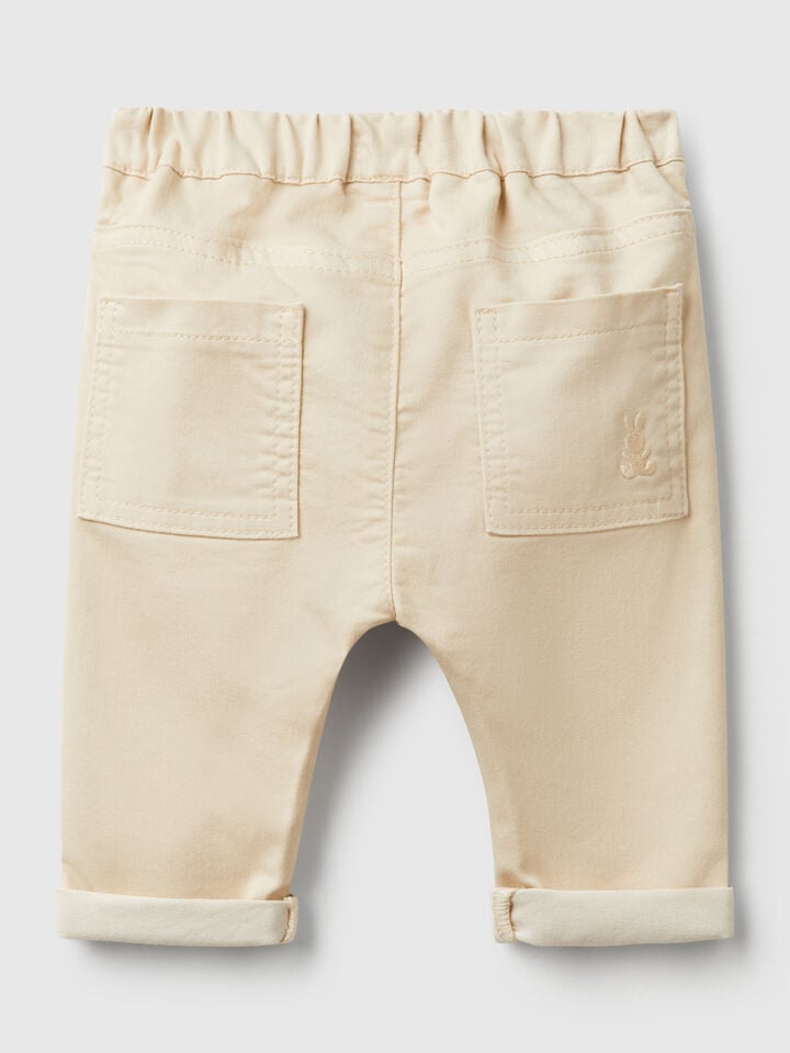 Benetton Trousers In Stretch Cotton Blend Beige