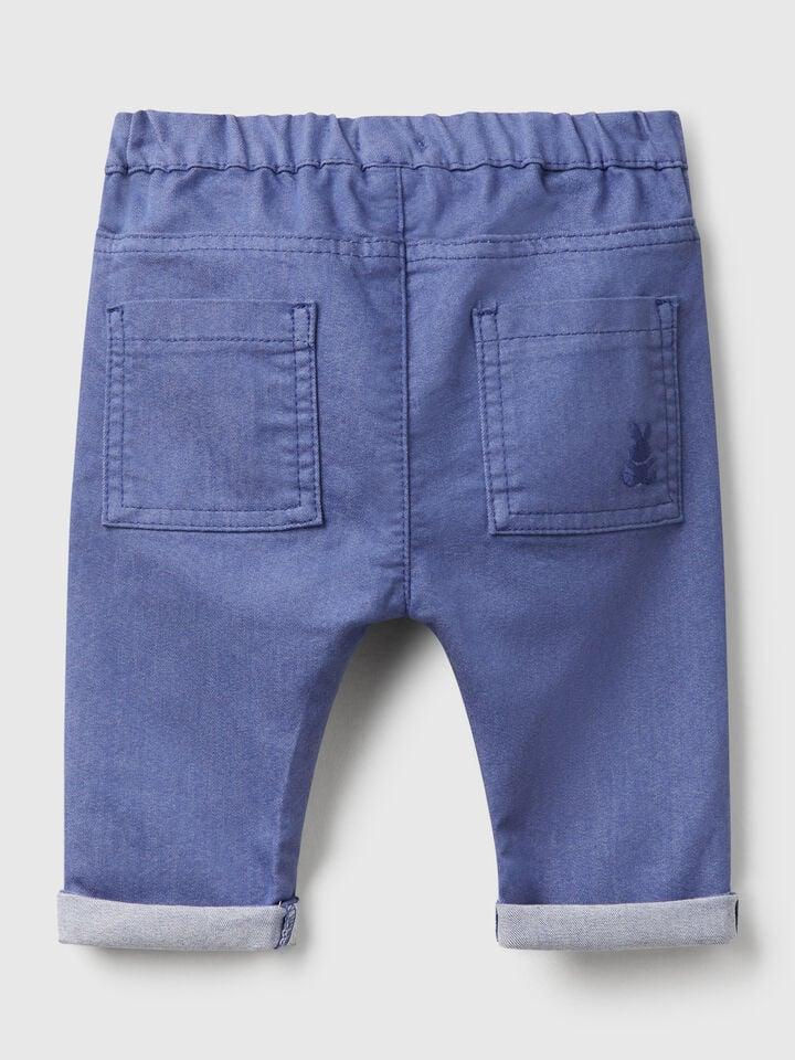 Benetton Trousers In Stretch Cotton Blend Blue