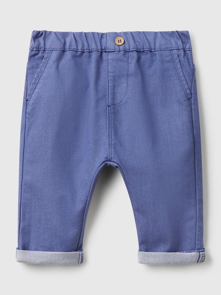 Benetton Trousers In Stretch Cotton Blend Blue
