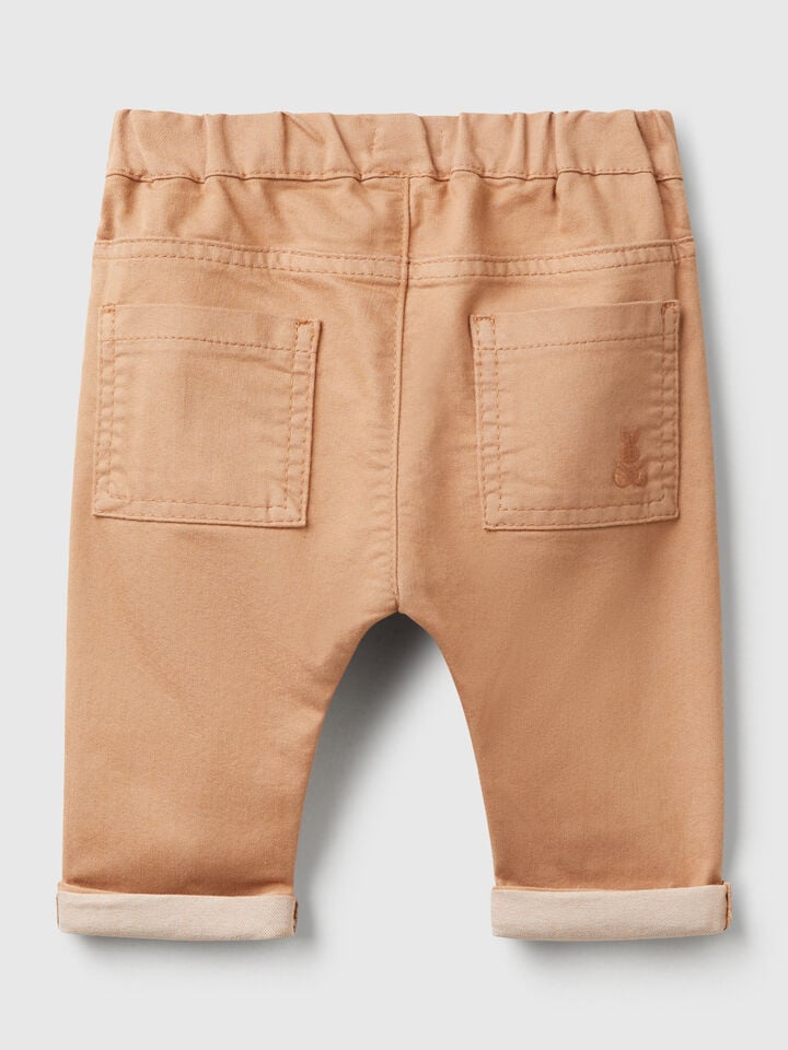 Benetton Trousers In Stretch Cotton Blend Camel