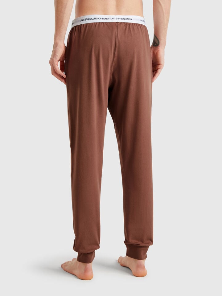 Benetton Trousers With Elastic Logo Brown