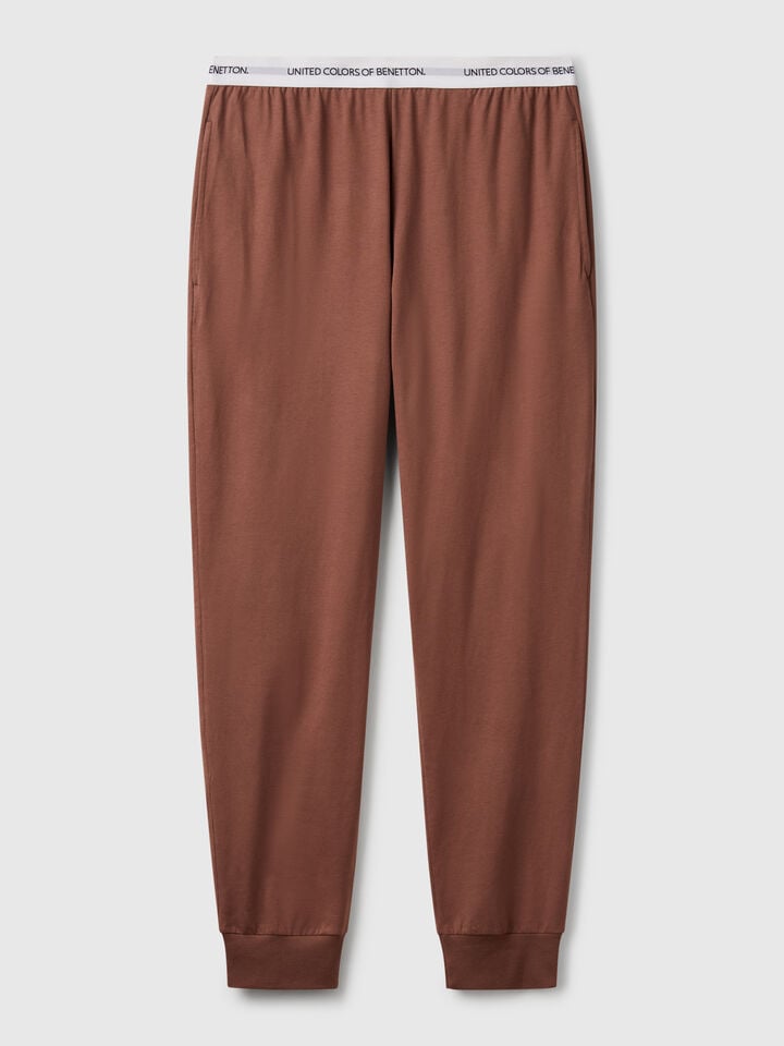 Benetton Trousers With Elastic Logo Brown