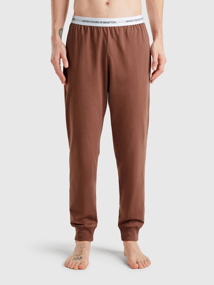 Benetton Trousers With Elastic Logo Brown