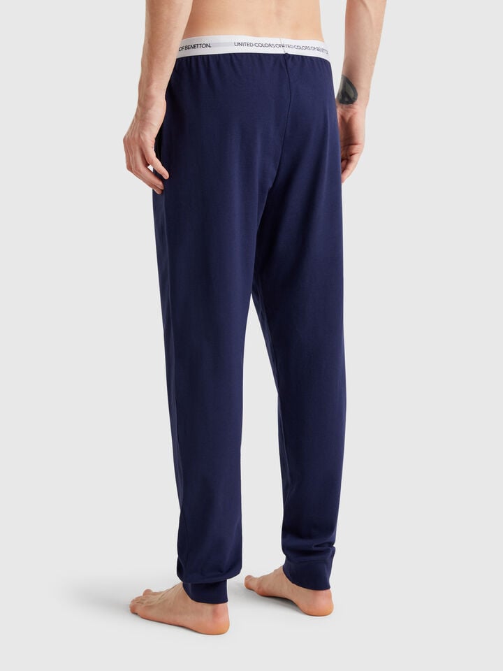 Benetton Trousers With Elastic Logo Dark Blue