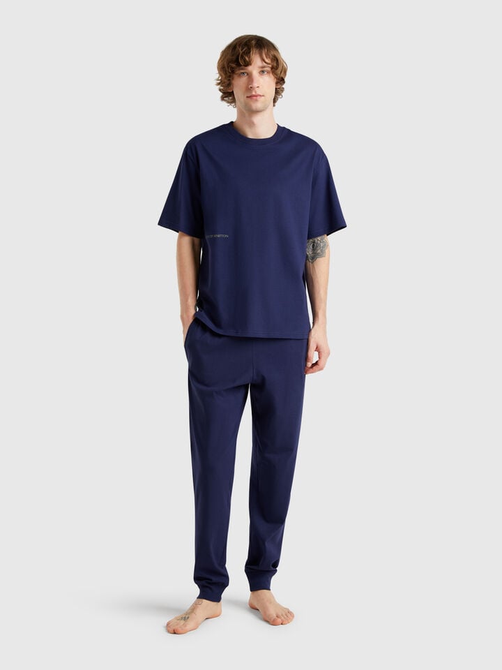 Benetton Trousers With Elastic Logo Dark Blue