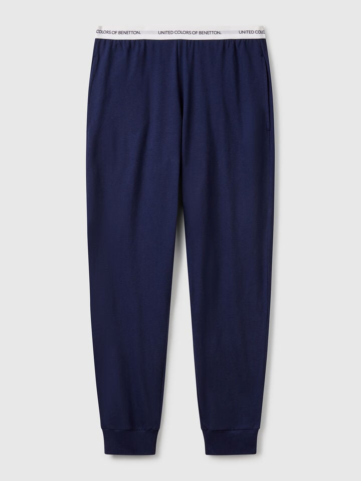 Benetton Trousers With Elastic Logo Dark Blue