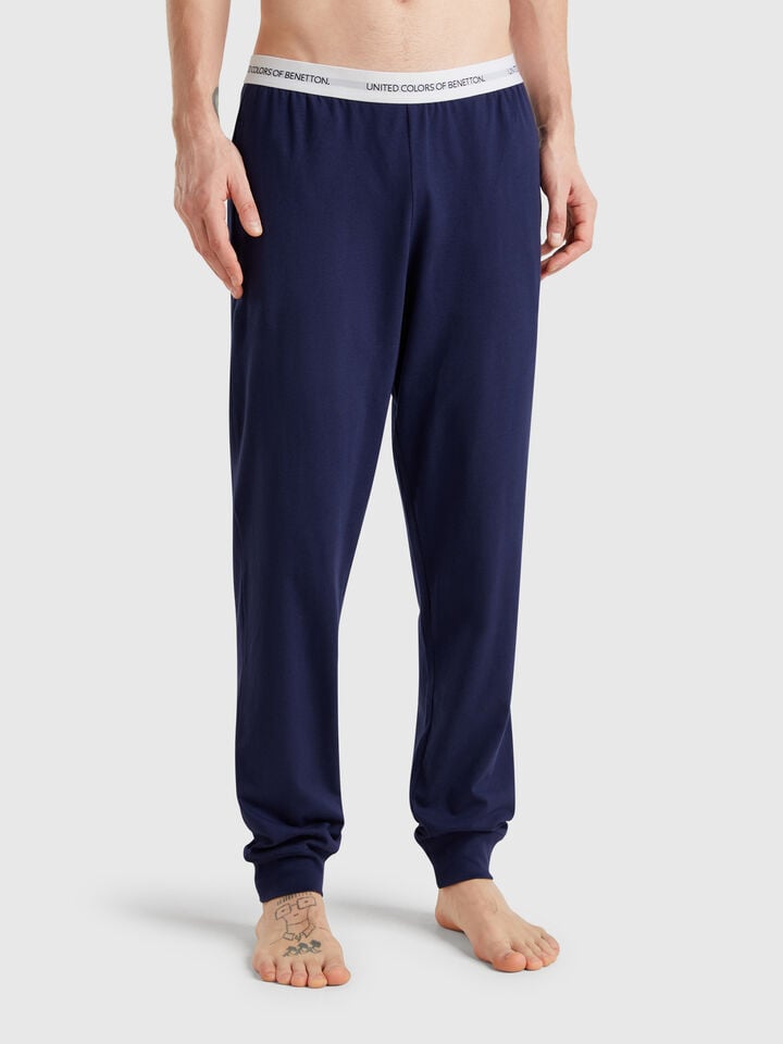 Benetton Trousers With Elastic Logo Dark Blue