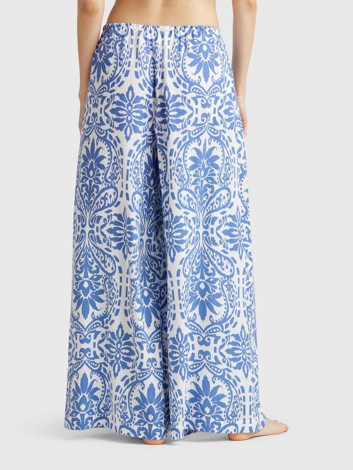 Benetton Trousers With Pattern Print Blue