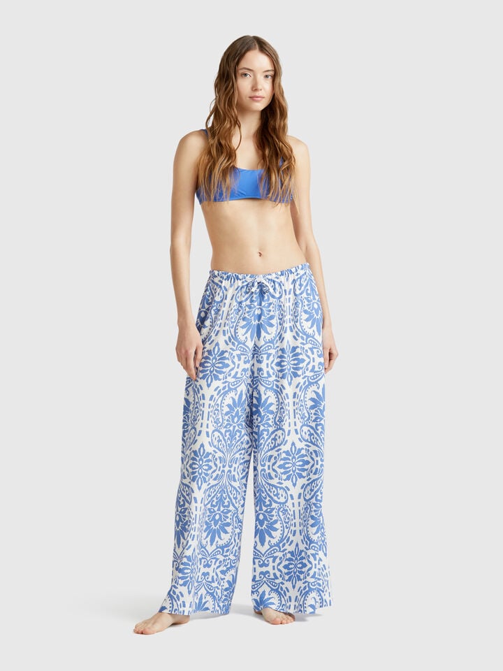 Benetton Trousers With Pattern Print Blue
