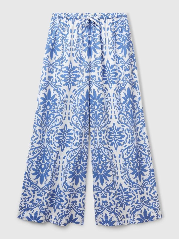 Benetton Trousers With Pattern Print Blue