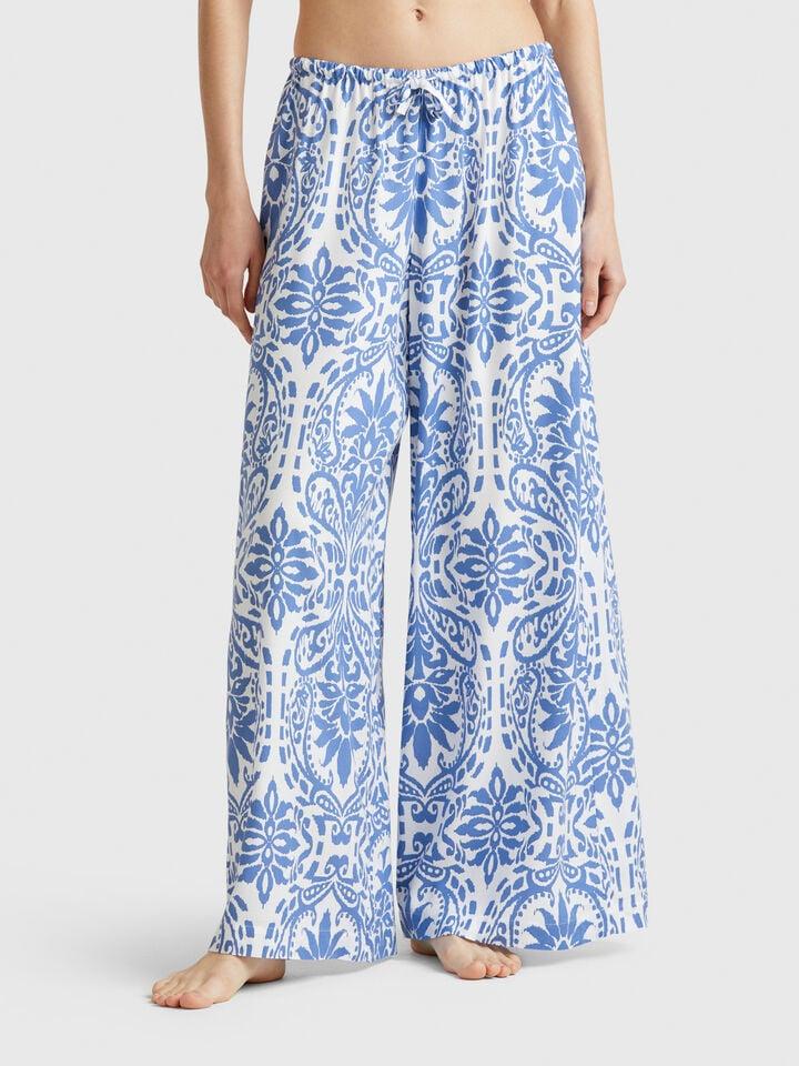benetton Trousers with pattern print Blue
